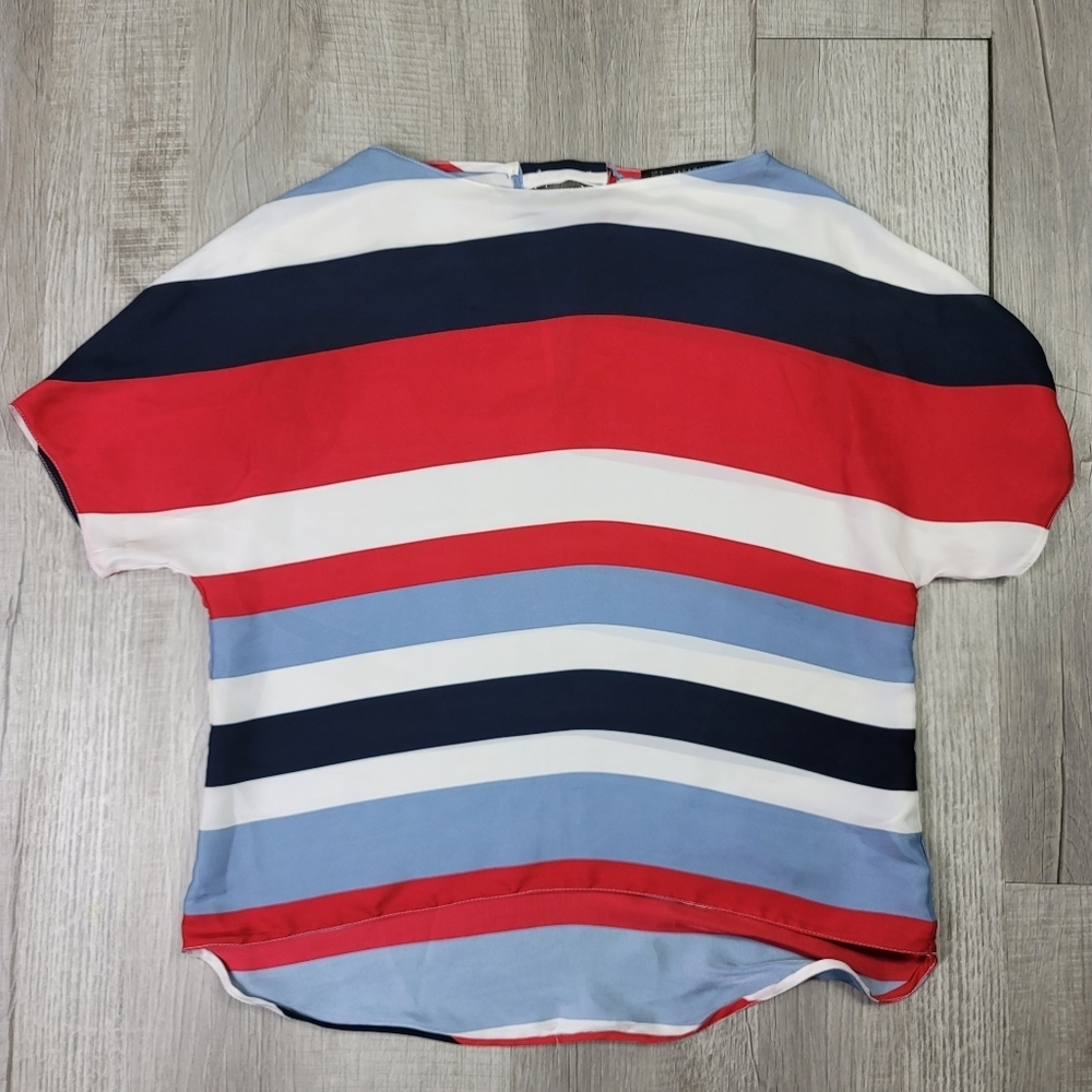 ZARA Red, White & Blue Flowy Blouse